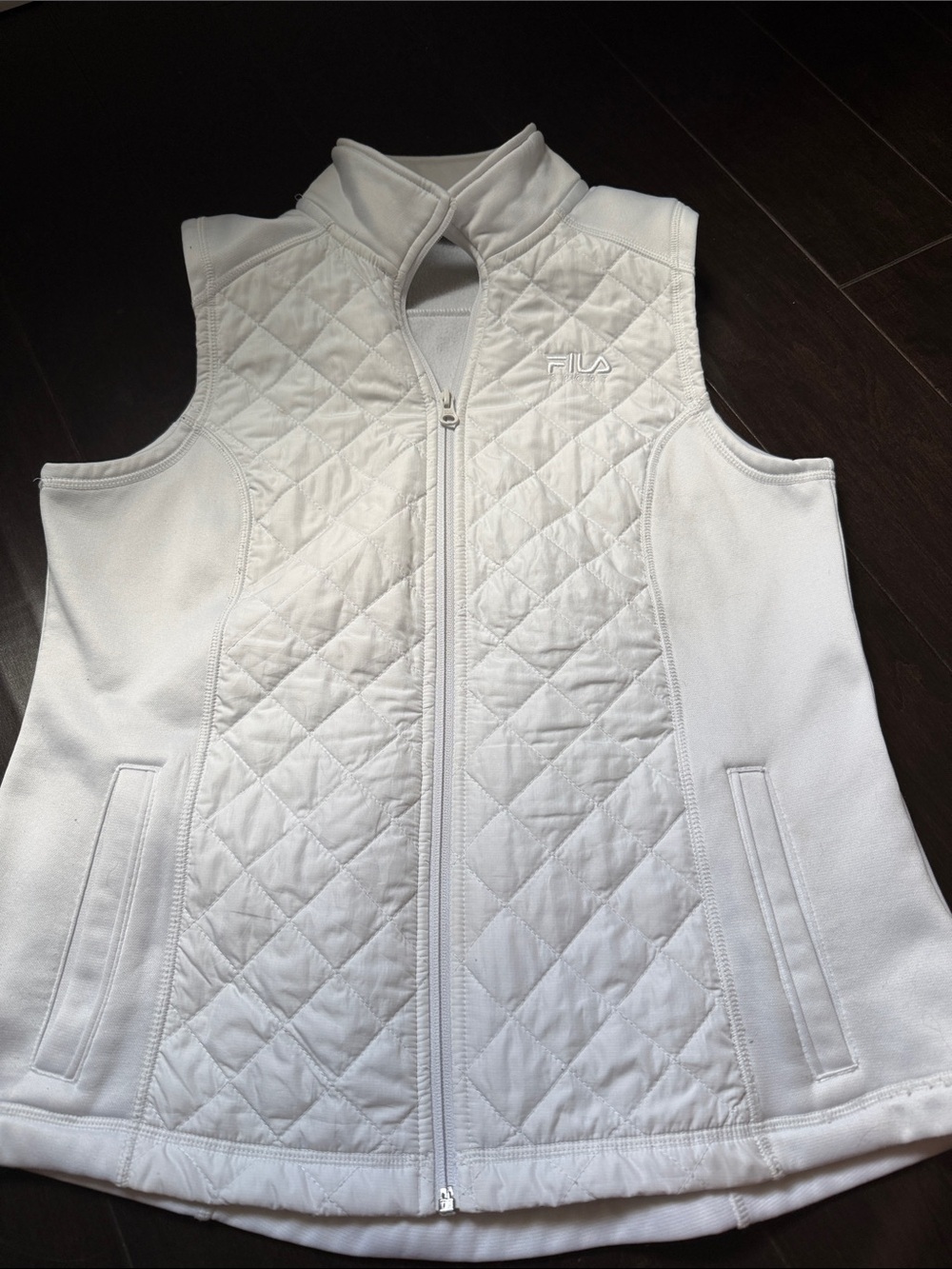 FILA White Quilted Sleeveless Zip Vest